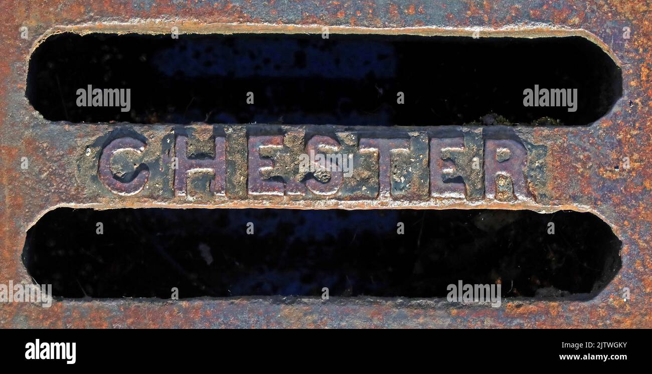 Griglia in ghisa, goffrata con Chester Foto Stock