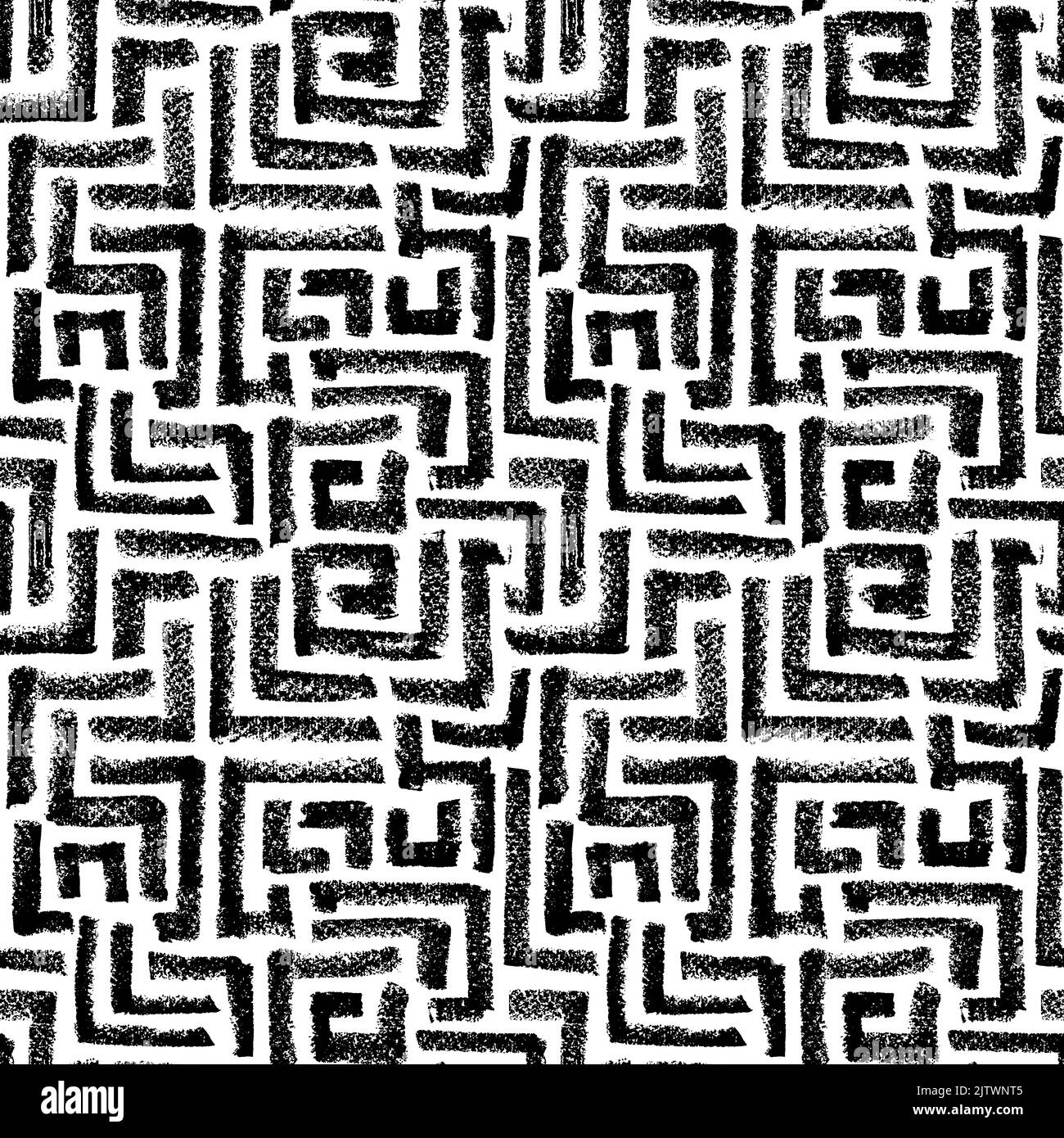 Disegno labirinto senza cuciture con linee nere al carbone. Illustrazione Vettoriale