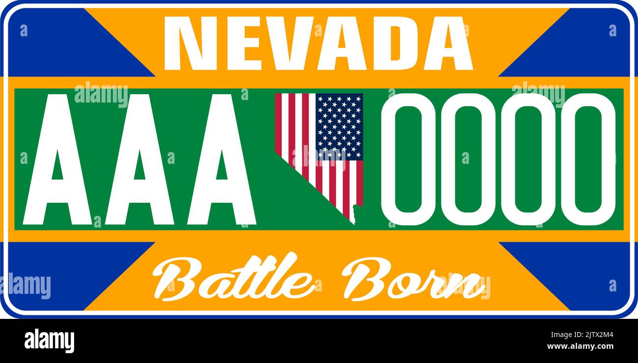 Targhe per veicoli in Nevada negli Stati Uniti d'America, targhe per auto. Numeri di targa veicolo di diversi stati americani. Stampa vintage Illustrazione Vettoriale