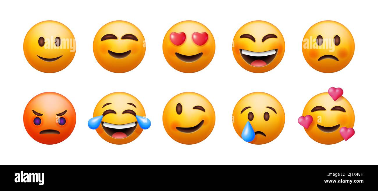 3D set di emoticon isolati Illustrazione Vettoriale