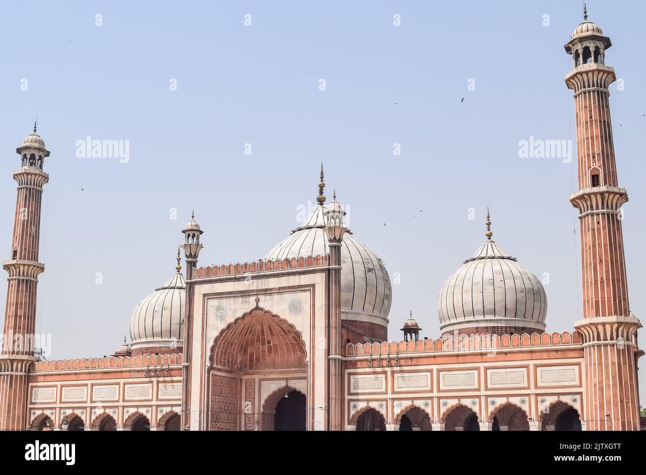 Dettagli architettonici della Moschea di Jama Masjid, Vecchia Delhi, India, la spettacolare architettura della Grande Moschea del Venerdì (Jama Masjid) a Delhi 6 durante Foto Stock