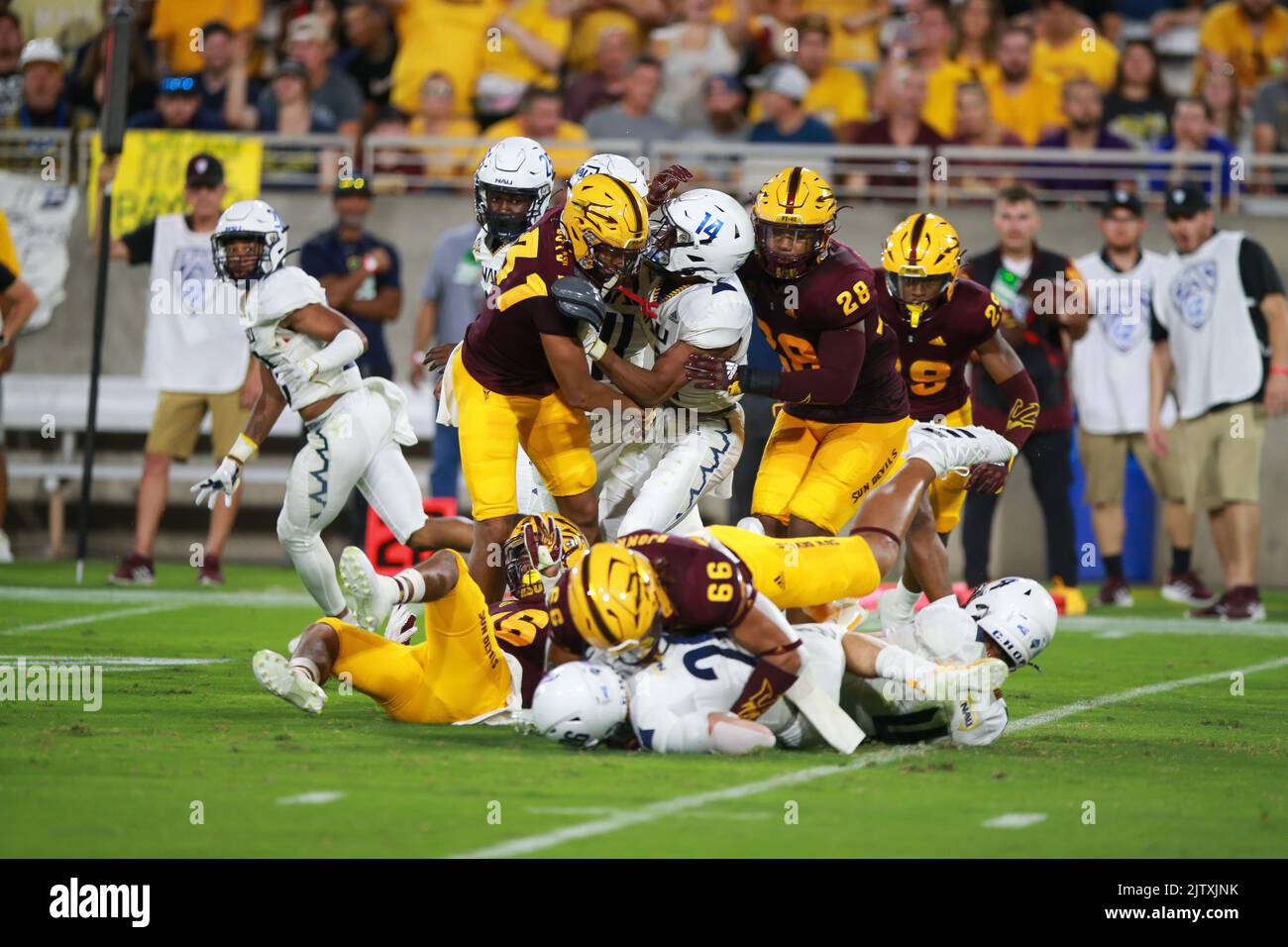 He Arizona state Sun Devils Kick-off la loro stagione 202 con una vittoria di 40-3 sul Nord Arizona Lumberjacks, mettendo tutto il dramma del fuori stagione noi Foto Stock