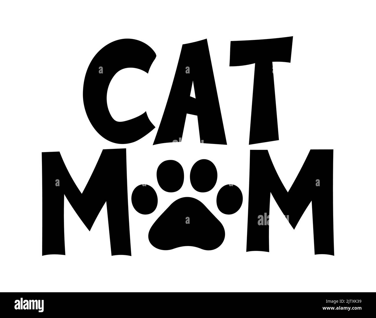 Cat MOM - Funny Mother's Day quote design. Divertente vettore di animali da compagnia dicendo con la zampa di cucciolo, cuore e osso. Buono per il regalo della festa della mamma, poster, tessuti, regali Illustrazione Vettoriale