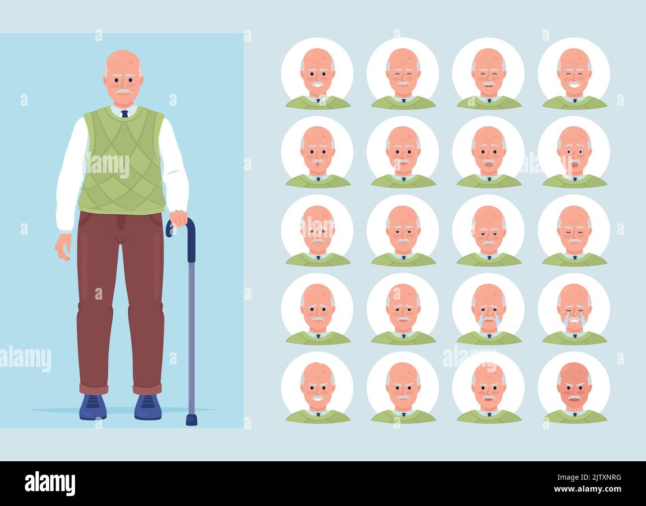 Diversi stati mentali dell'uomo anziano semi-piatto colore carattere emozioni set Illustrazione Vettoriale
