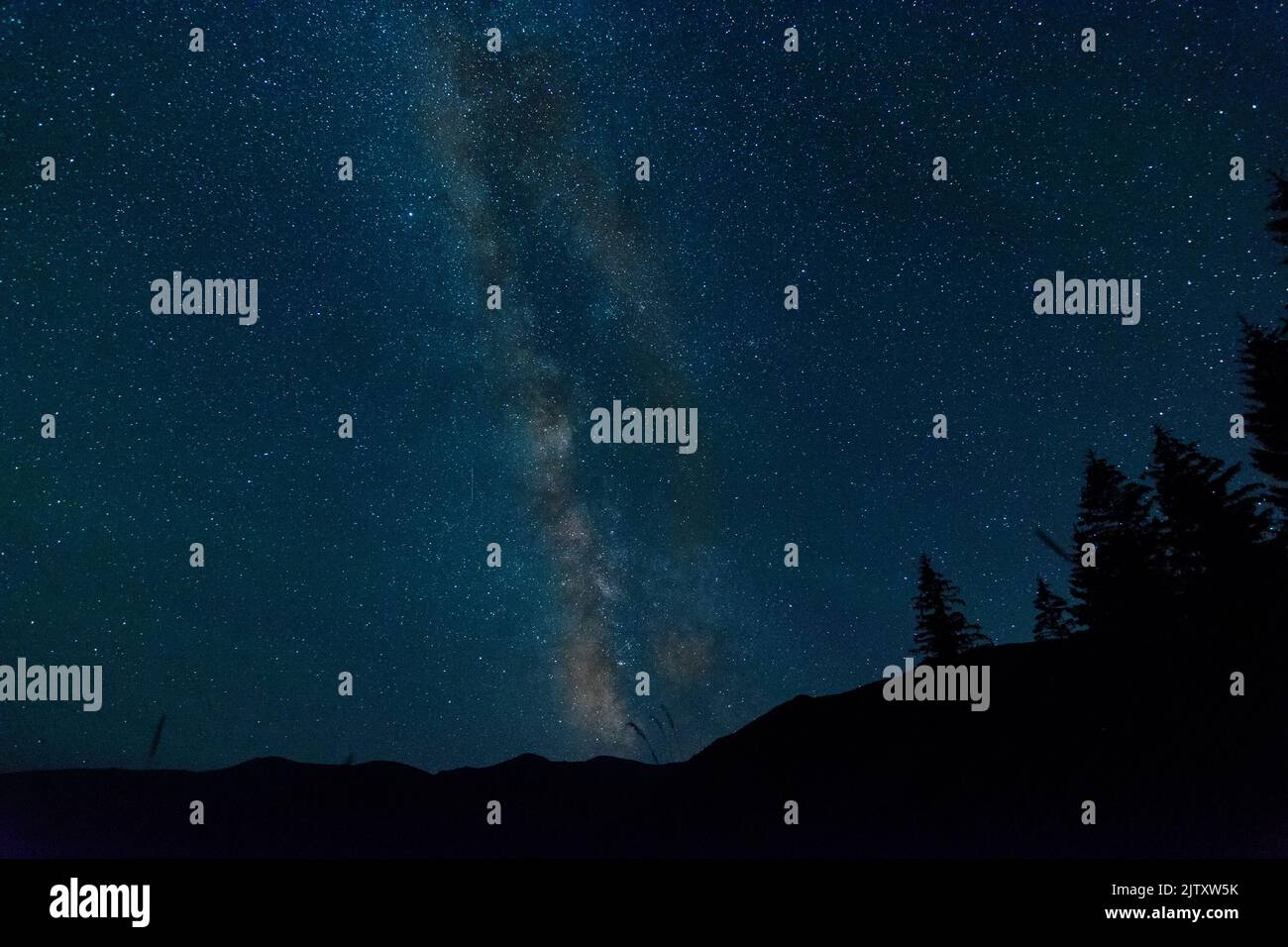 Vista mozzafiato sulla via lattea con tracce di stelle un cielo notturno limpido Foto Stock