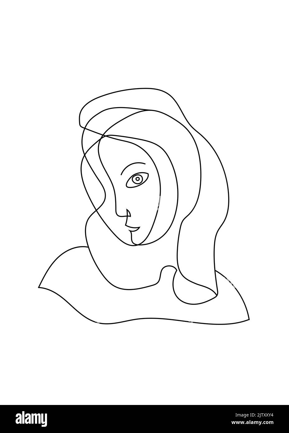 Una donna in hijab. Disegno nella linea di stile art. Illustrazione Vettoriale