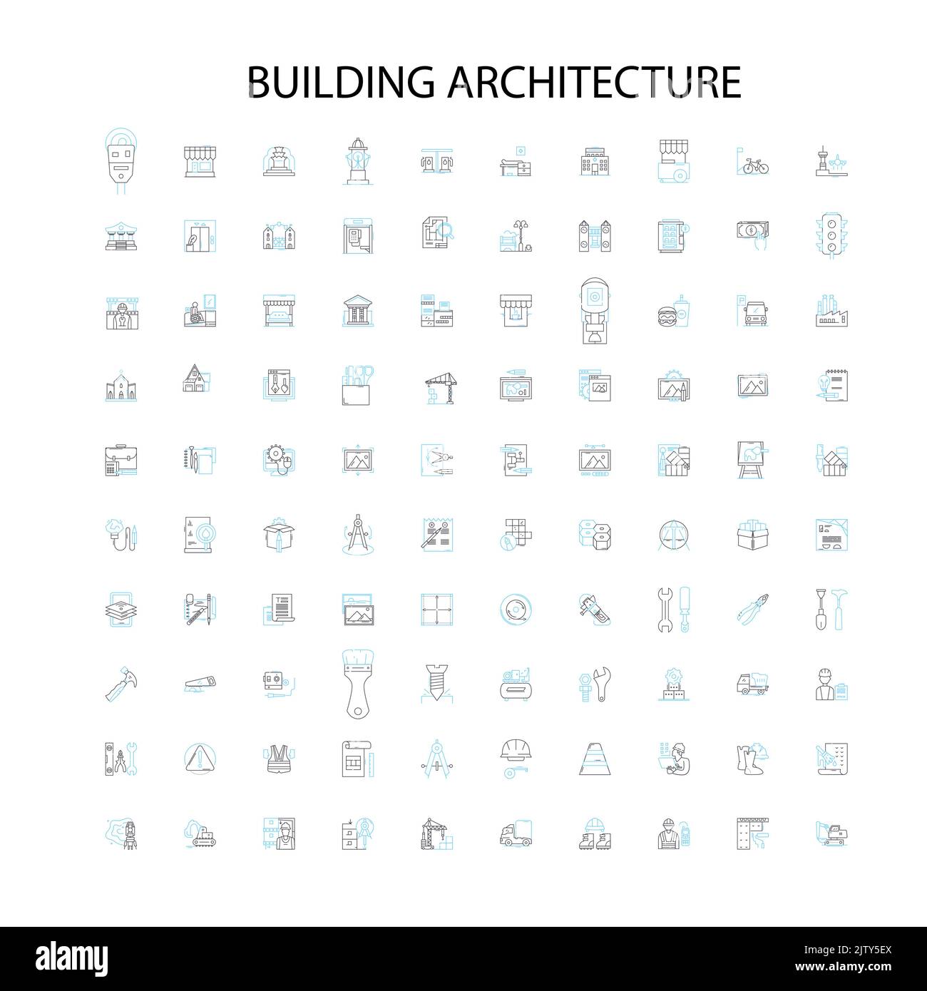 architettura di costruzione icone, segni, simboli di contorno, concetto di illustrazione lineare collezione di linee Illustrazione Vettoriale