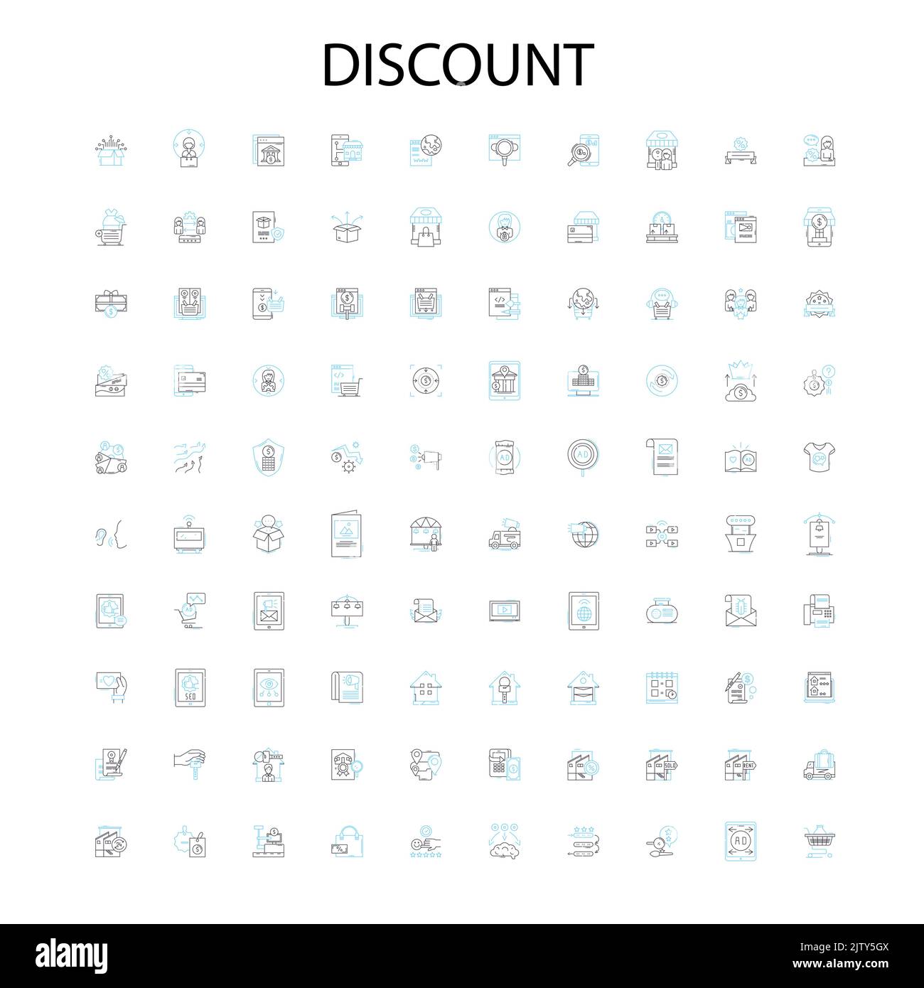 icone di sconto, segni, simboli di contorno, illustrazione lineare concetto collezione di linee Illustrazione Vettoriale