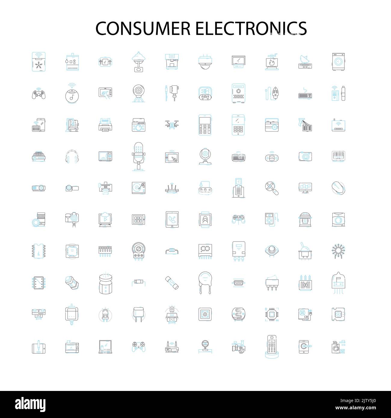 elettronica di consumo icone, insegne, simboli di contorno, concetto di illustrazione lineare collezione di linee Illustrazione Vettoriale
