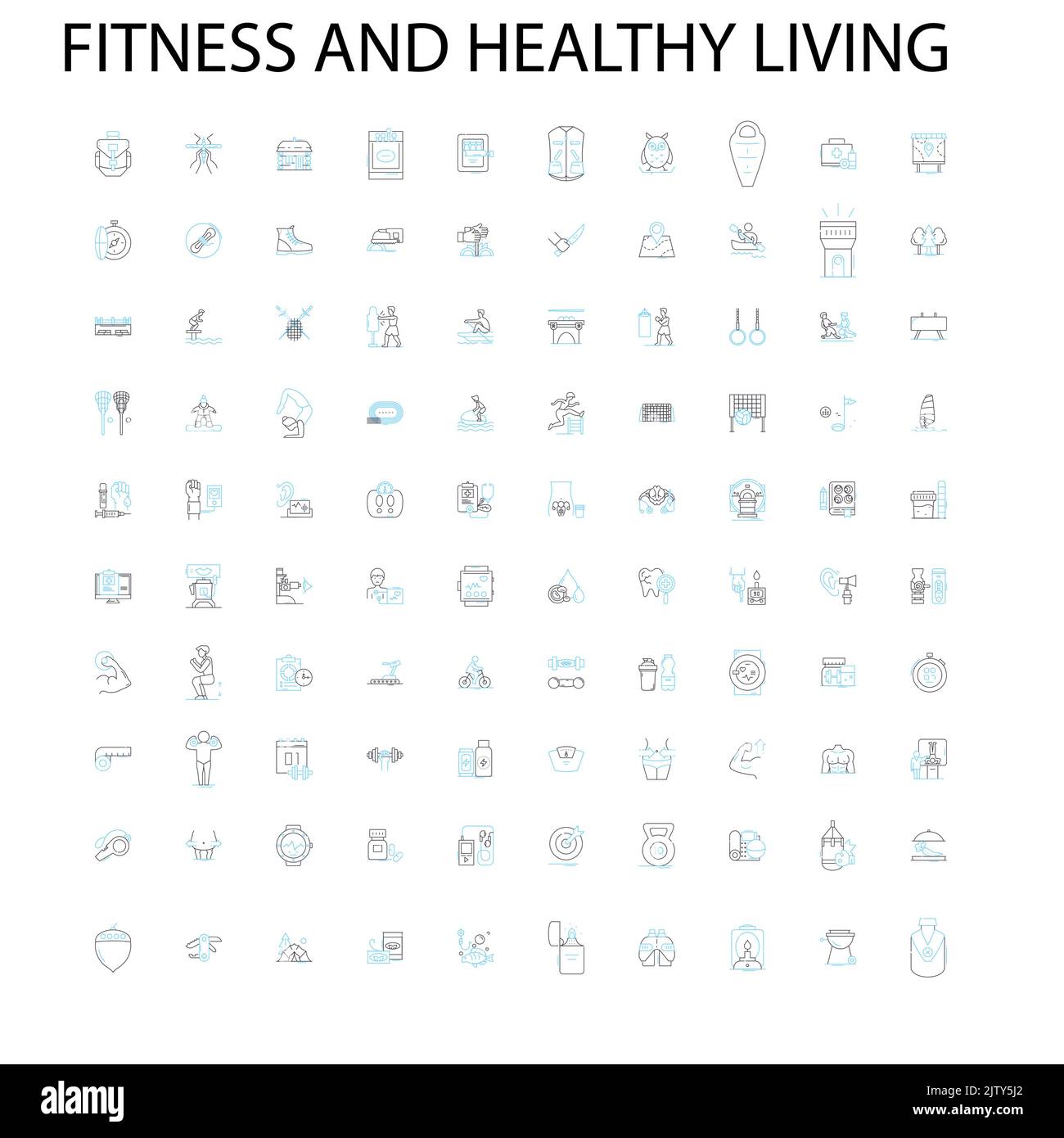 fitness e vita sana icone, segni, simboli di contorno, concetto lineare illustrazione linea collezione Illustrazione Vettoriale