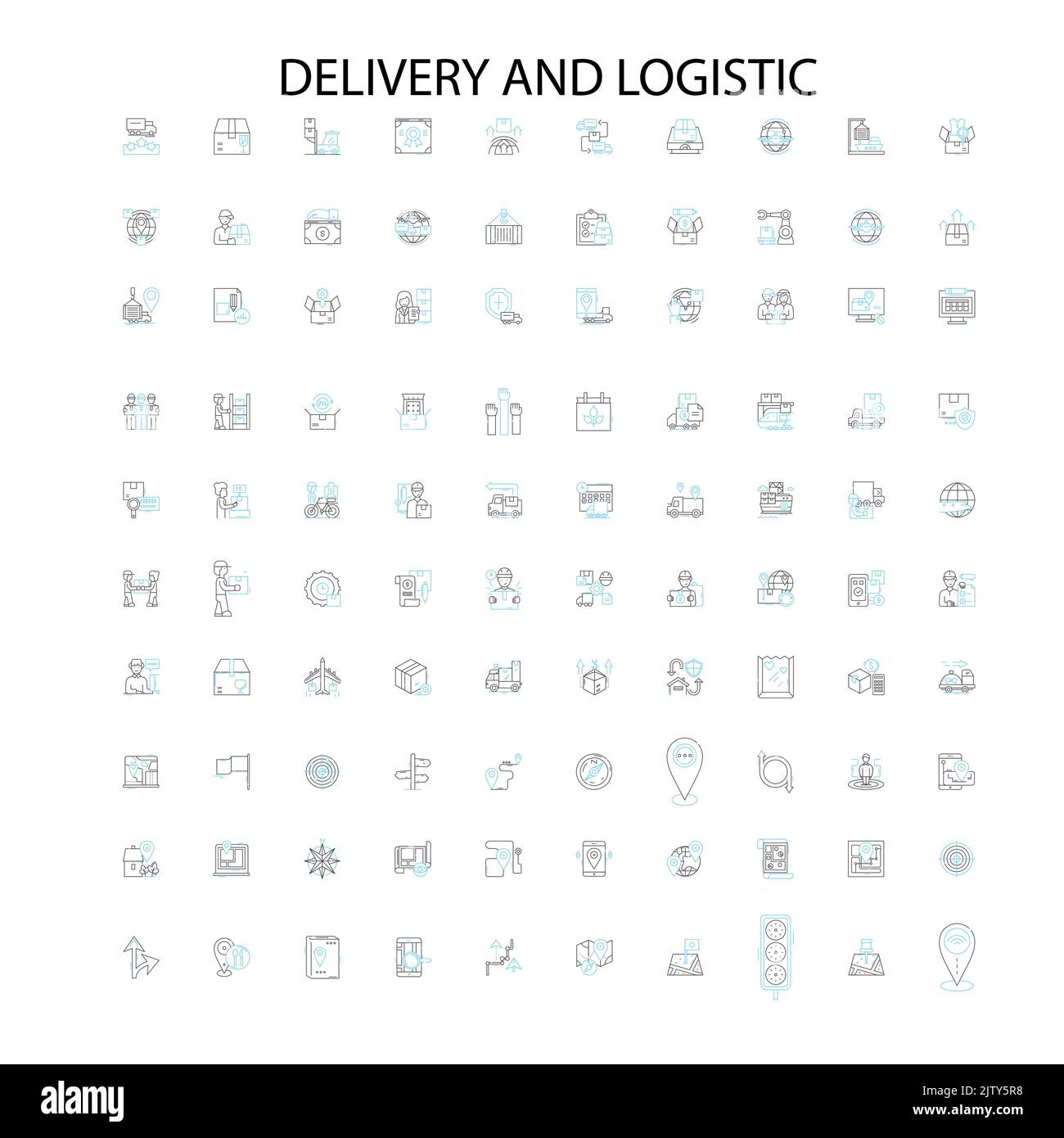 icone di consegna e logistica, insegne, simboli di contorno, linee di illustrazione lineari concettuali Illustrazione Vettoriale