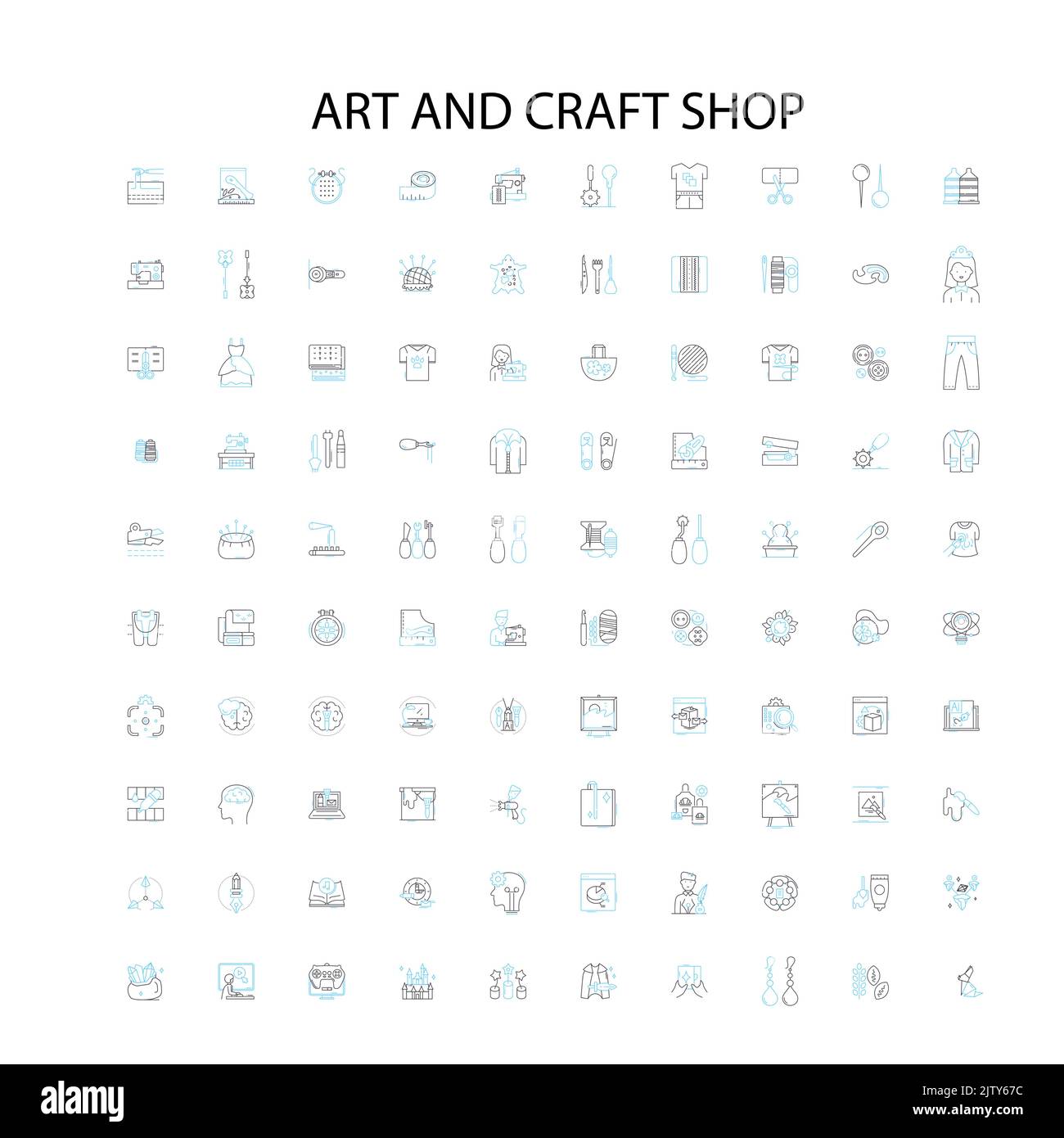 icone di negozi d'arte e artigianato, insegne, simboli di contorno, concept lineare illustrazione collezione di linee Illustrazione Vettoriale