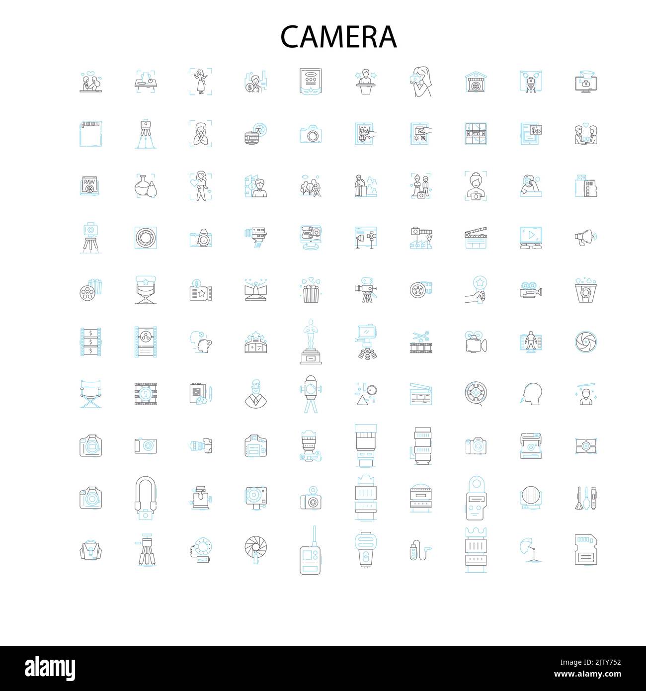 icone della fotocamera, insegne, simboli di contorno, concept lineare illustrazione collezione di linee Illustrazione Vettoriale
