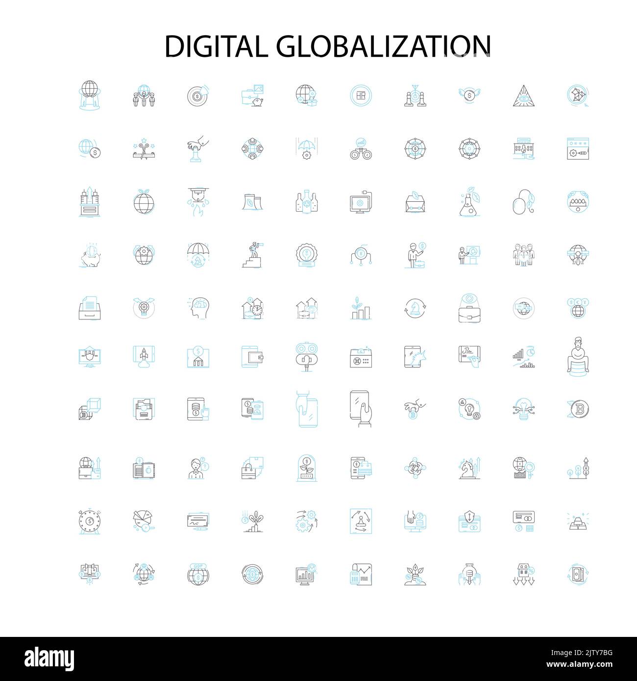 globalizzazione digitale icone, segni, simboli di contorno, concetto di illustrazione lineare collezione di linee Illustrazione Vettoriale