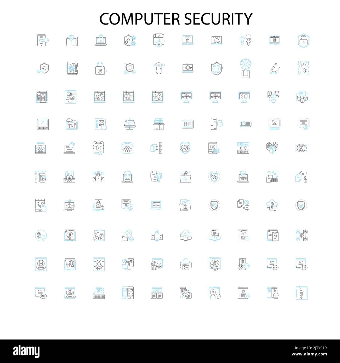 icone di sicurezza del computer, insegne, simboli di contorno, concetto di illustrazione lineare collezione di linee Illustrazione Vettoriale
