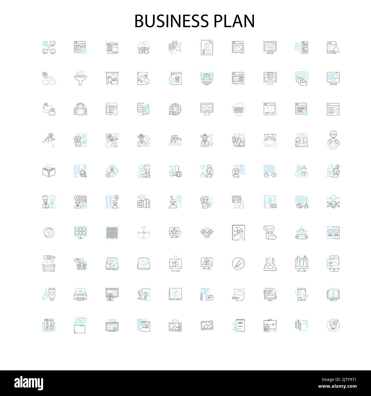 business plan icone, segni, simboli di contorno, concetto lineare illustrazione collezione di linee Illustrazione Vettoriale