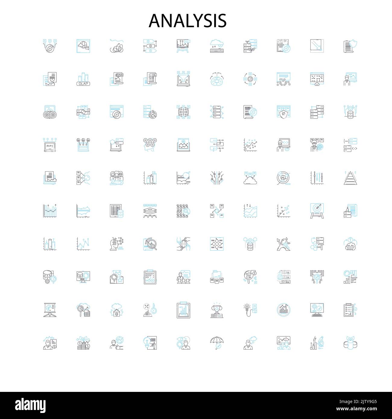 analisi concetto icone, segni, simboli di contorno, concetto illustrazione lineare collezione di linee Illustrazione Vettoriale