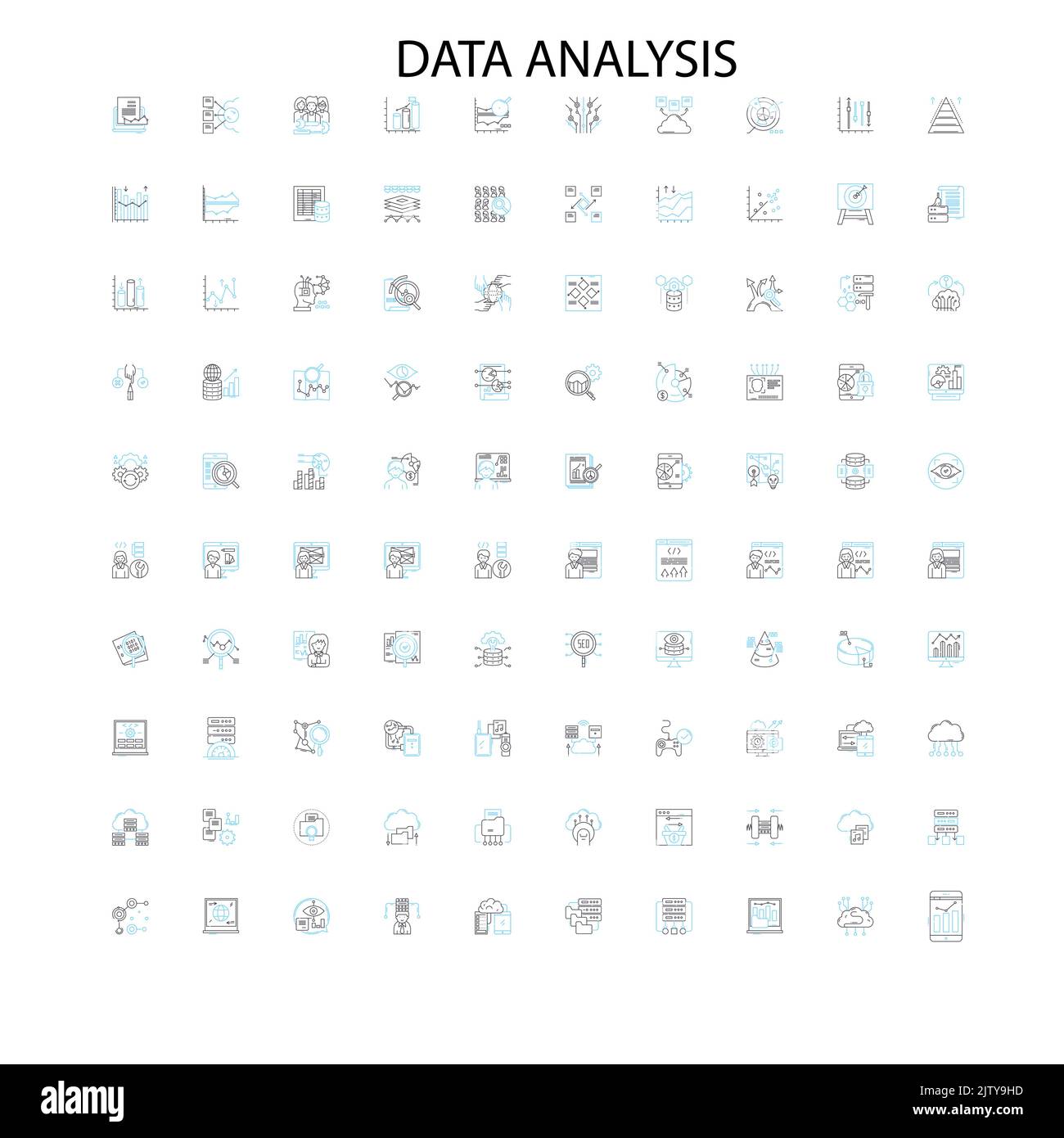 icone di analisi dei dati, segni, simboli di contorno, concetto di illustrazione lineare raccolta di linee Illustrazione Vettoriale