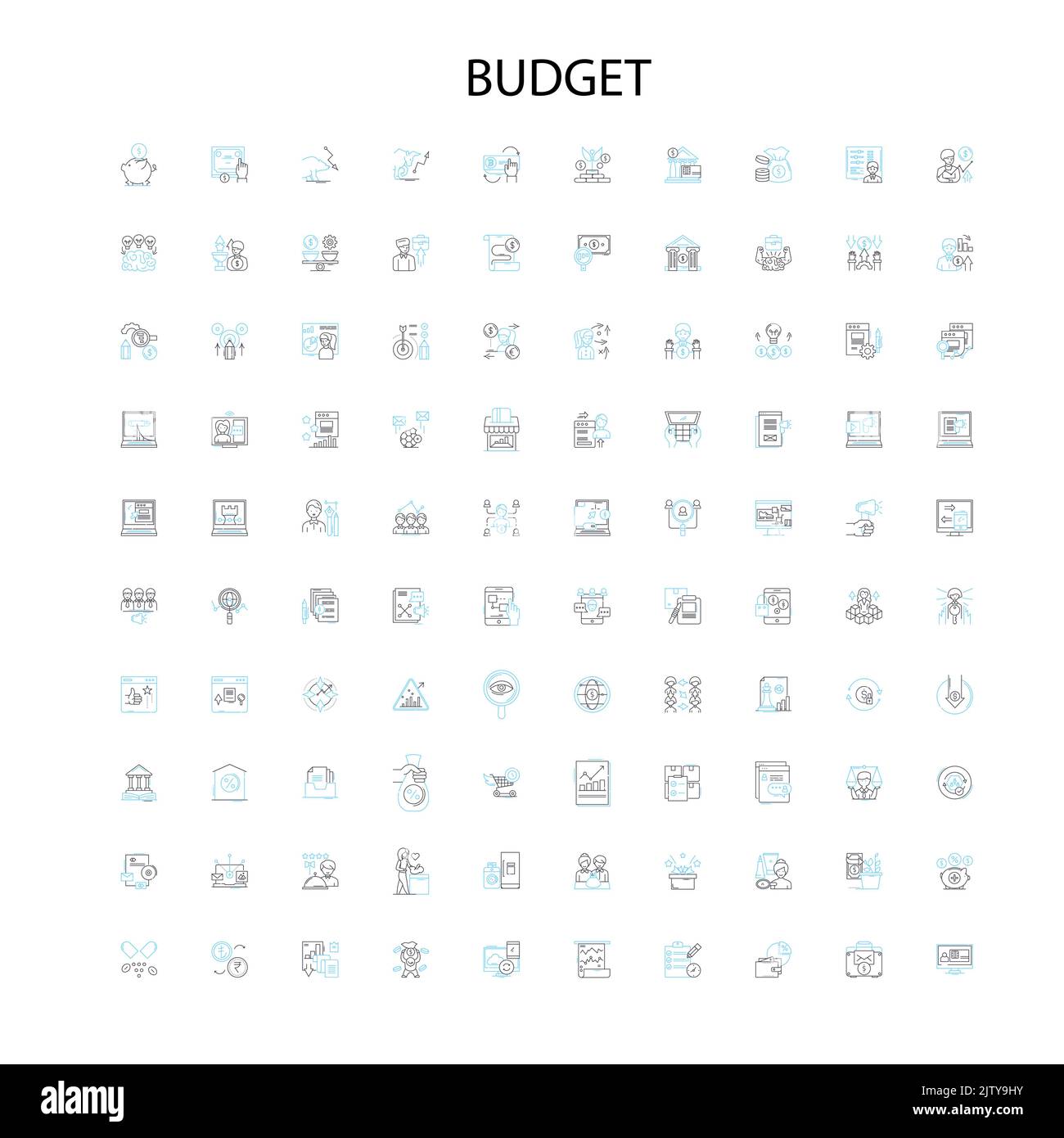 icone di bilancio, segni, simboli di contorno, illustrazione lineare concetto collezione di linee Illustrazione Vettoriale