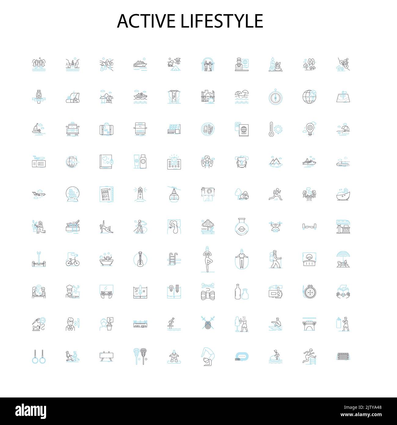 icone stile di vita attivo, segni, simboli di contorno, concept lineare illustrazione collezione di linee Illustrazione Vettoriale