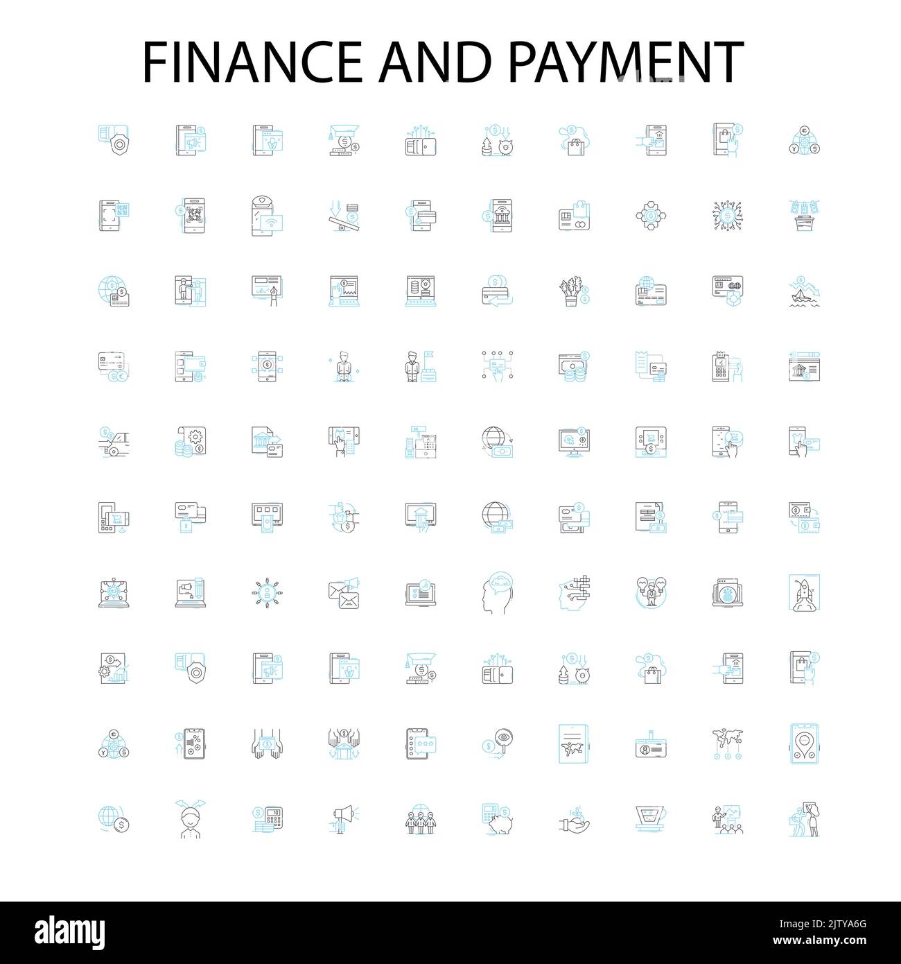 icone finanziarie e di pagamento, insegne, simboli di contorno, linee di illustrazione di concetto lineare Illustrazione Vettoriale