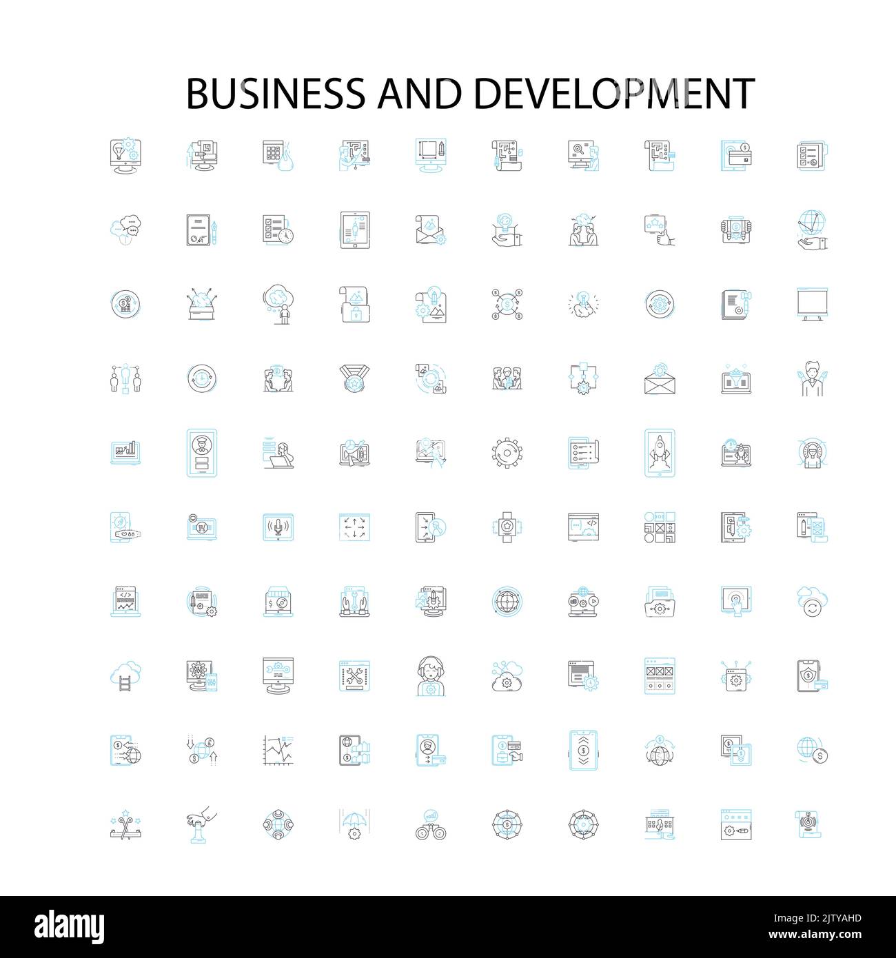 icone commerciali e di sviluppo, insegne, simboli di contorno, linee di illustrazione lineari concettuali Illustrazione Vettoriale