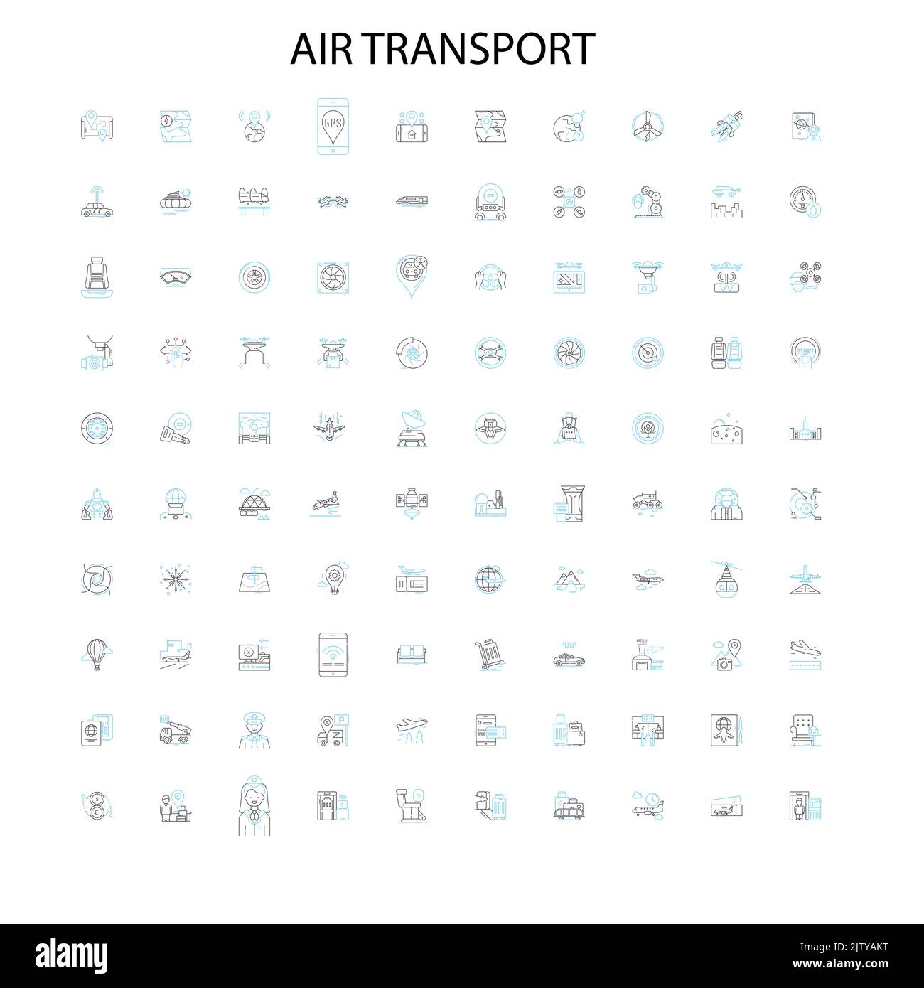 icone del trasporto aereo, segnaletica, simboli di contorno, illustrazione lineare concettuale collezione di linee Illustrazione Vettoriale