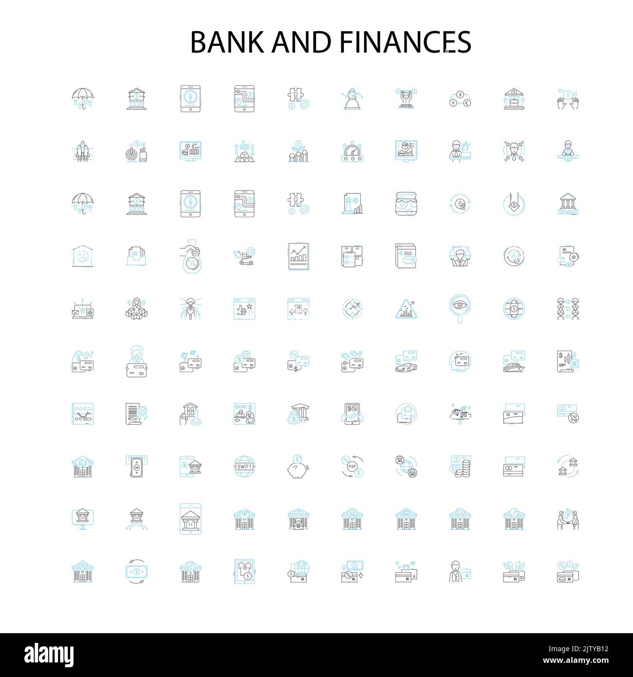 banca e finanze icone, segni, simboli di contorno, concetto lineare illustrazione collezione di linee Illustrazione Vettoriale