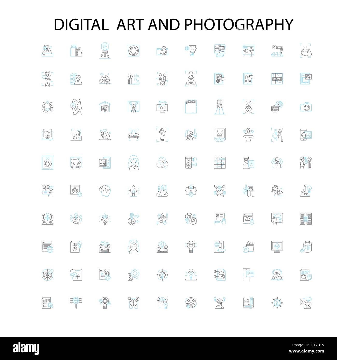 icone di arte e fotografia digitale, insegne, simboli di contorno, concept lineare illustrazione collezione di linee Illustrazione Vettoriale