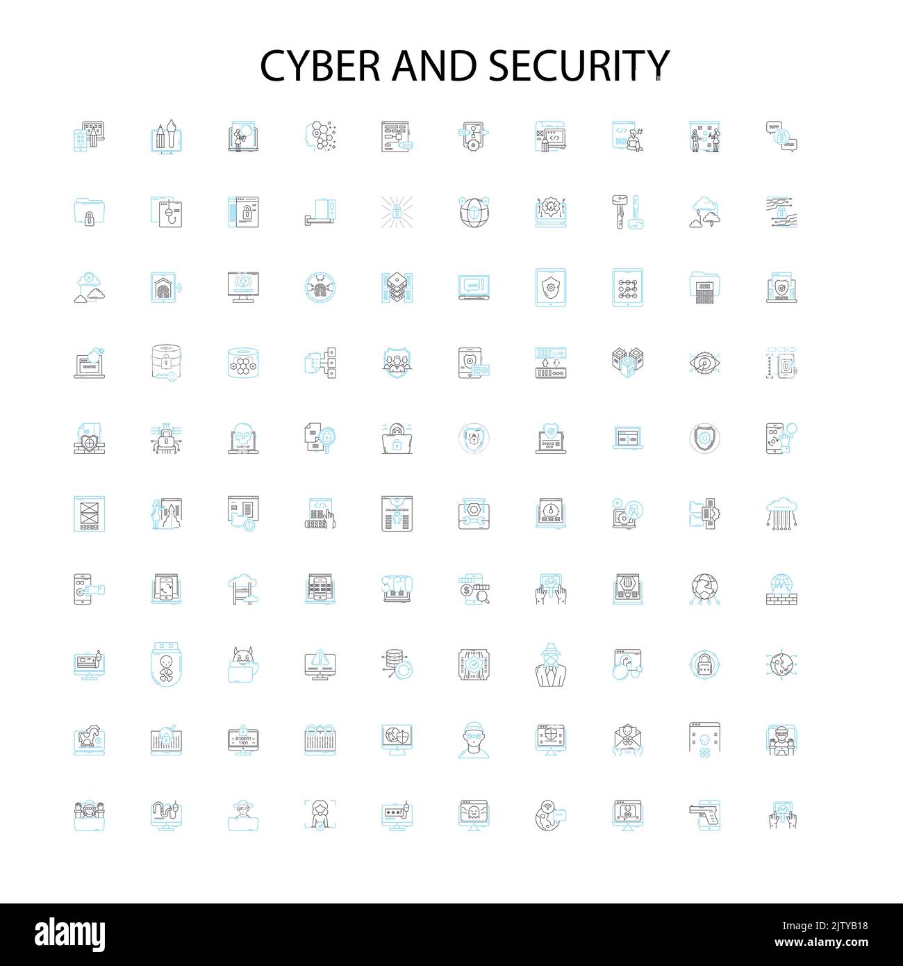 icone, insegne, simboli di contorno, linee di illustrazione lineari concettuali e informatiche Illustrazione Vettoriale