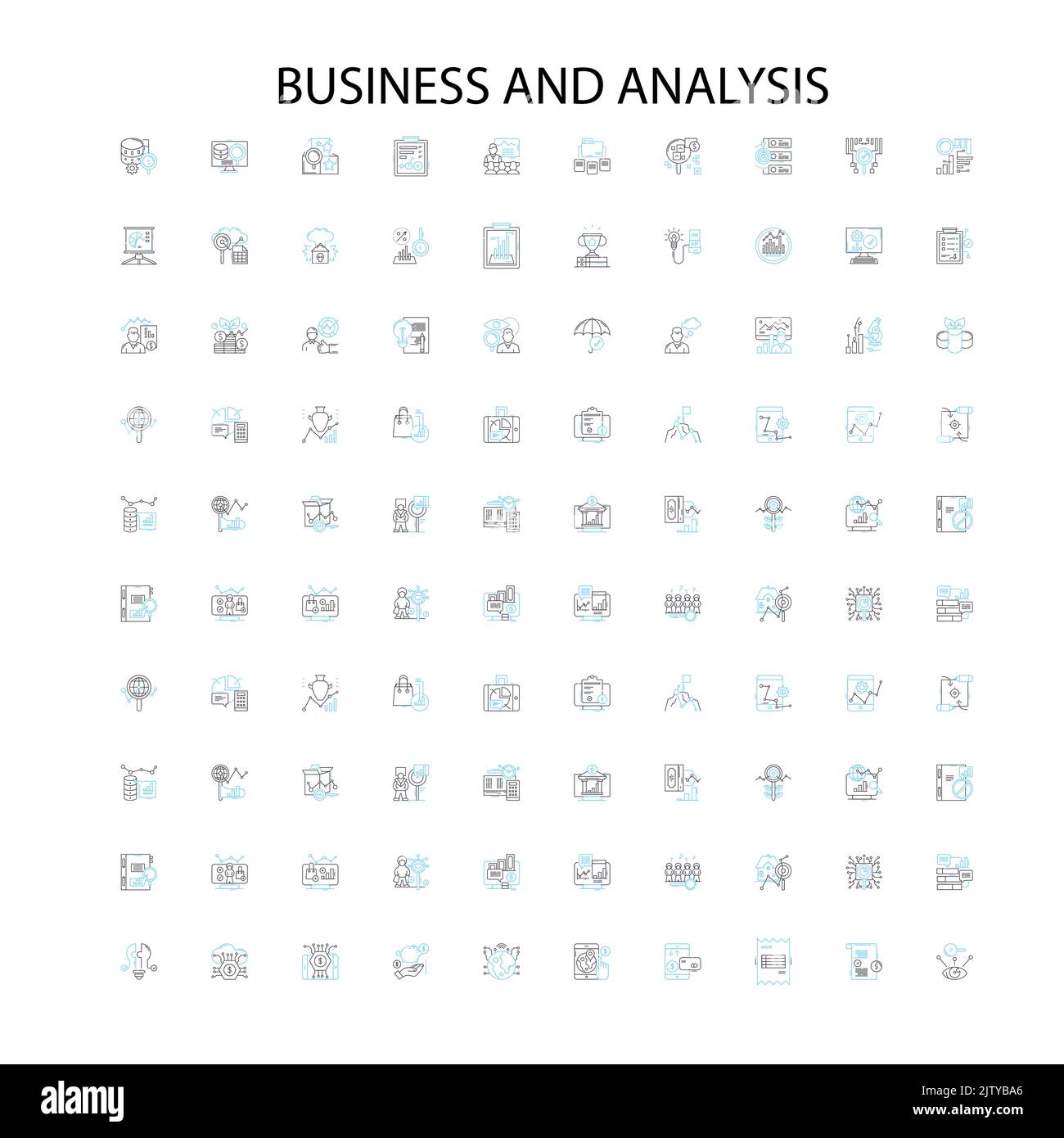 icone commerciali e di analisi, insegne, simboli di contorno, linee di illustrazione lineari concettuali Illustrazione Vettoriale