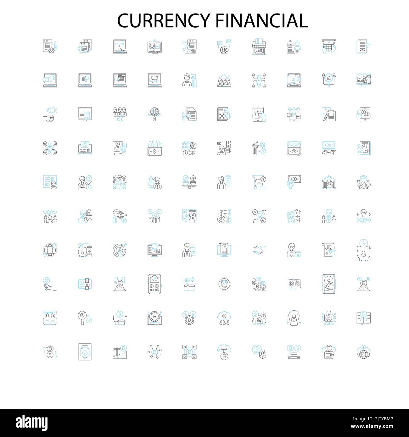 icone finanziarie di valuta, segni, simboli di contorno, illustrazione lineare di concetto collezione di linee Illustrazione Vettoriale