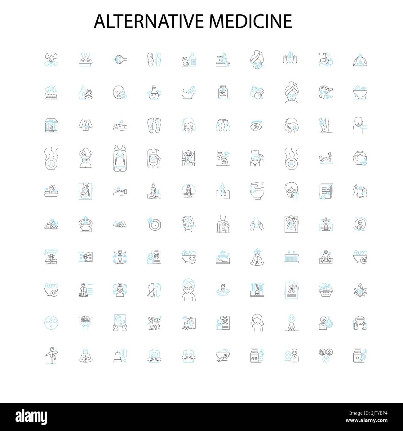 medicina alternativa concetto icone, segni, simboli di contorno, concetto lineare illustrazione collezione di linee Illustrazione Vettoriale