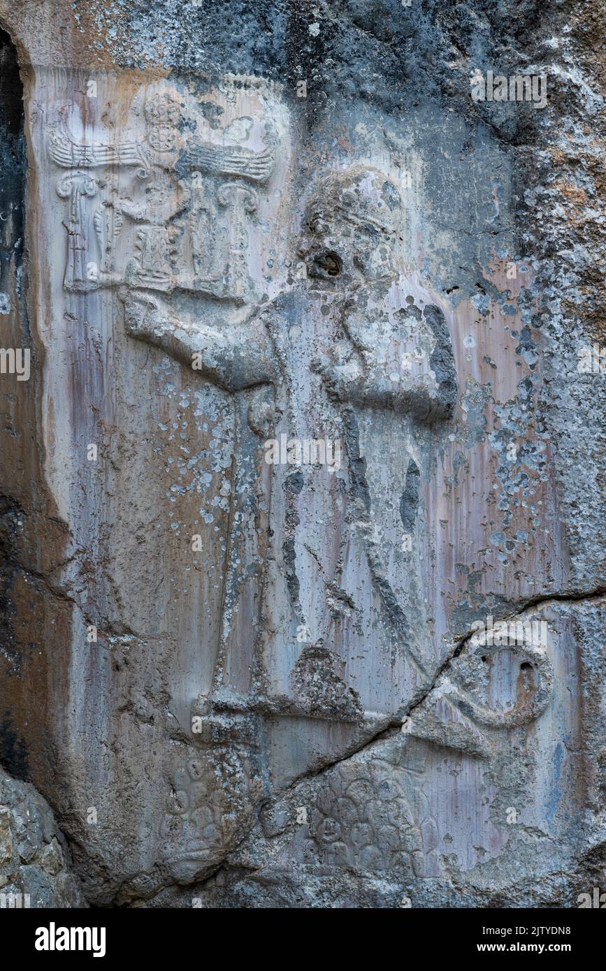 Alcuni ortostati nel sito archeologico di Yazilikaya, Corum, Turchia Foto Stock