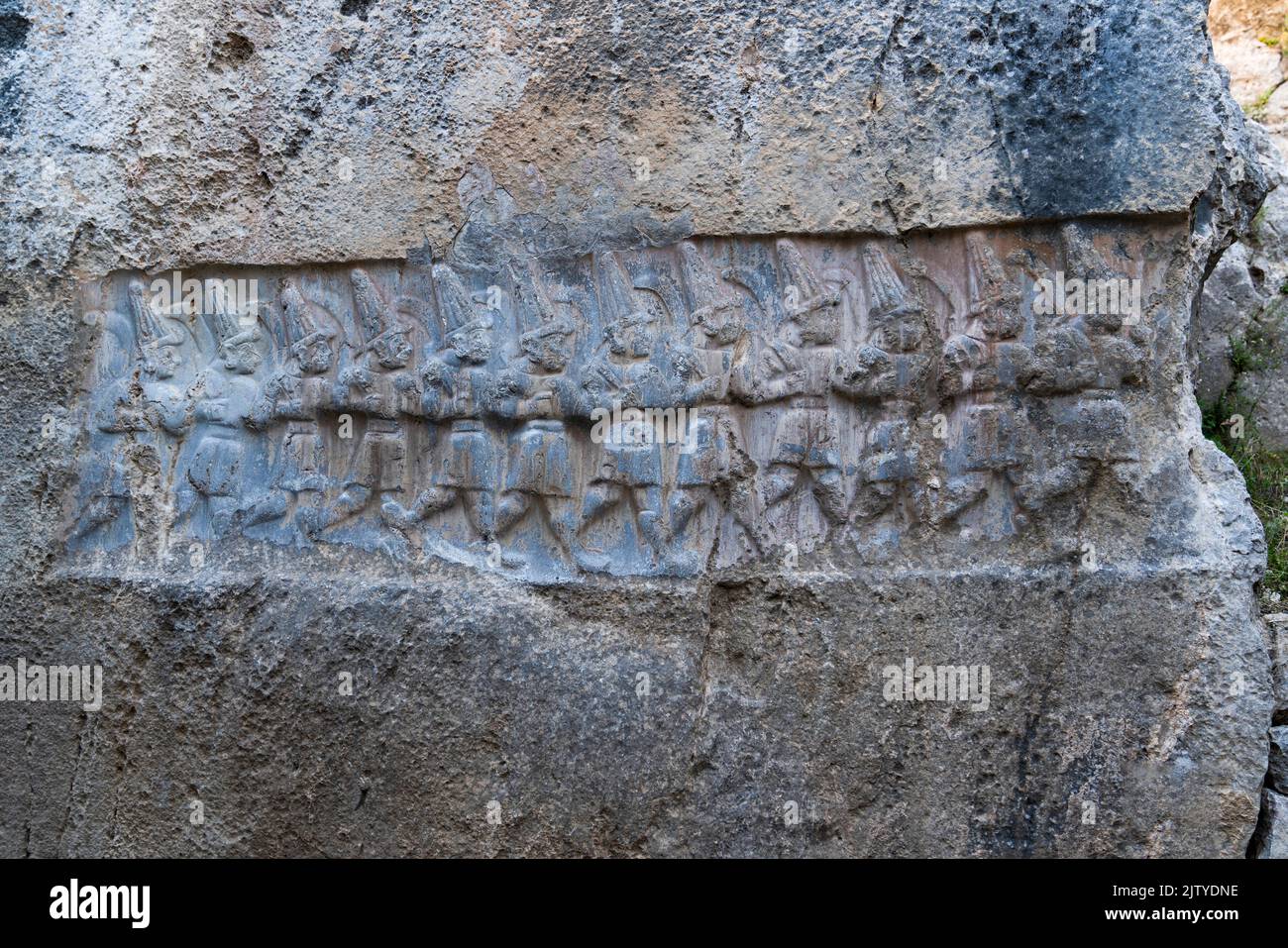 Alcuni ortostati nel sito archeologico di Yazilikaya, Corum, Turchia Foto Stock
