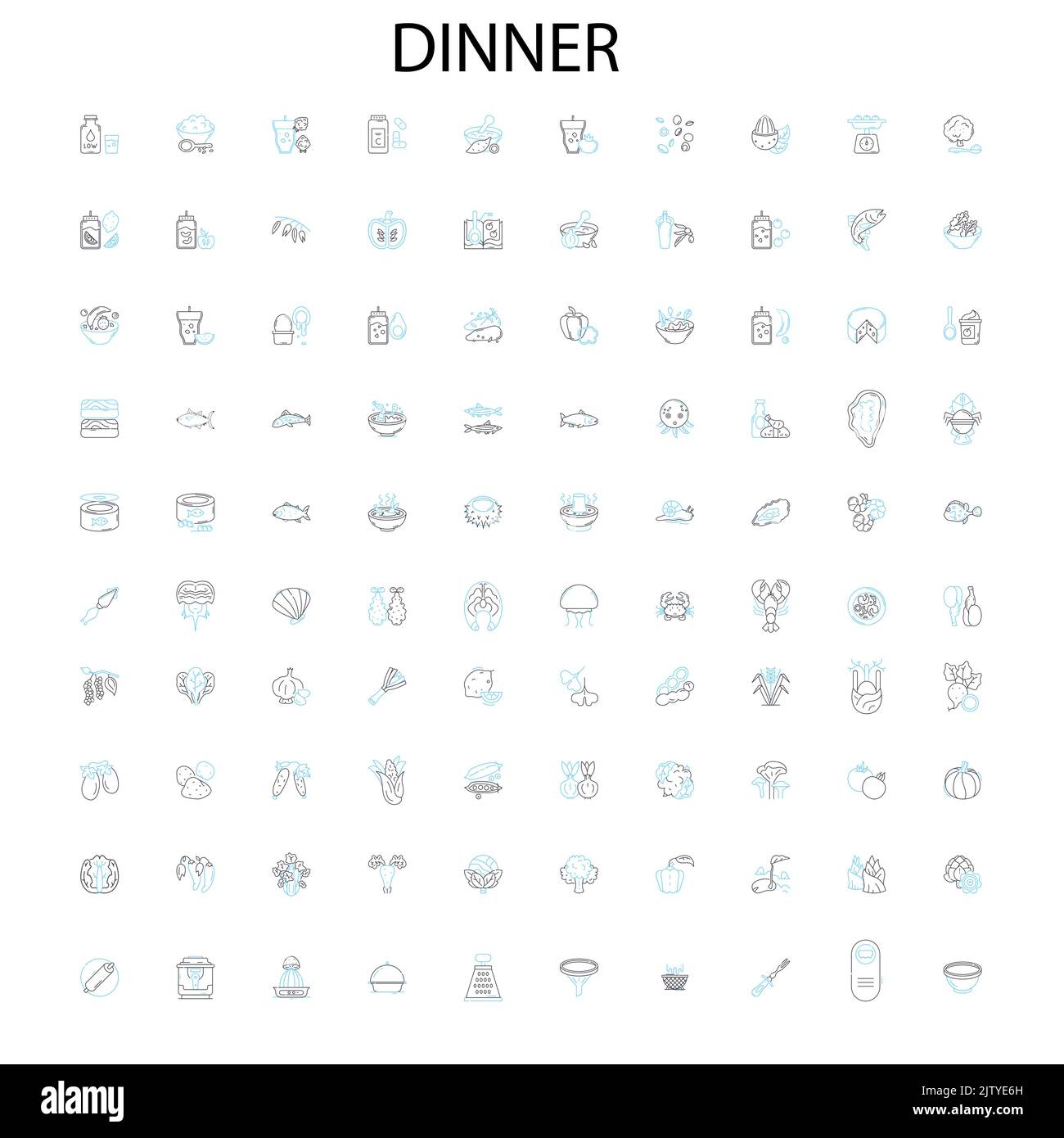 icone della cena, segni, simboli di contorno, illustrazione lineare concetto collezione di linee Illustrazione Vettoriale