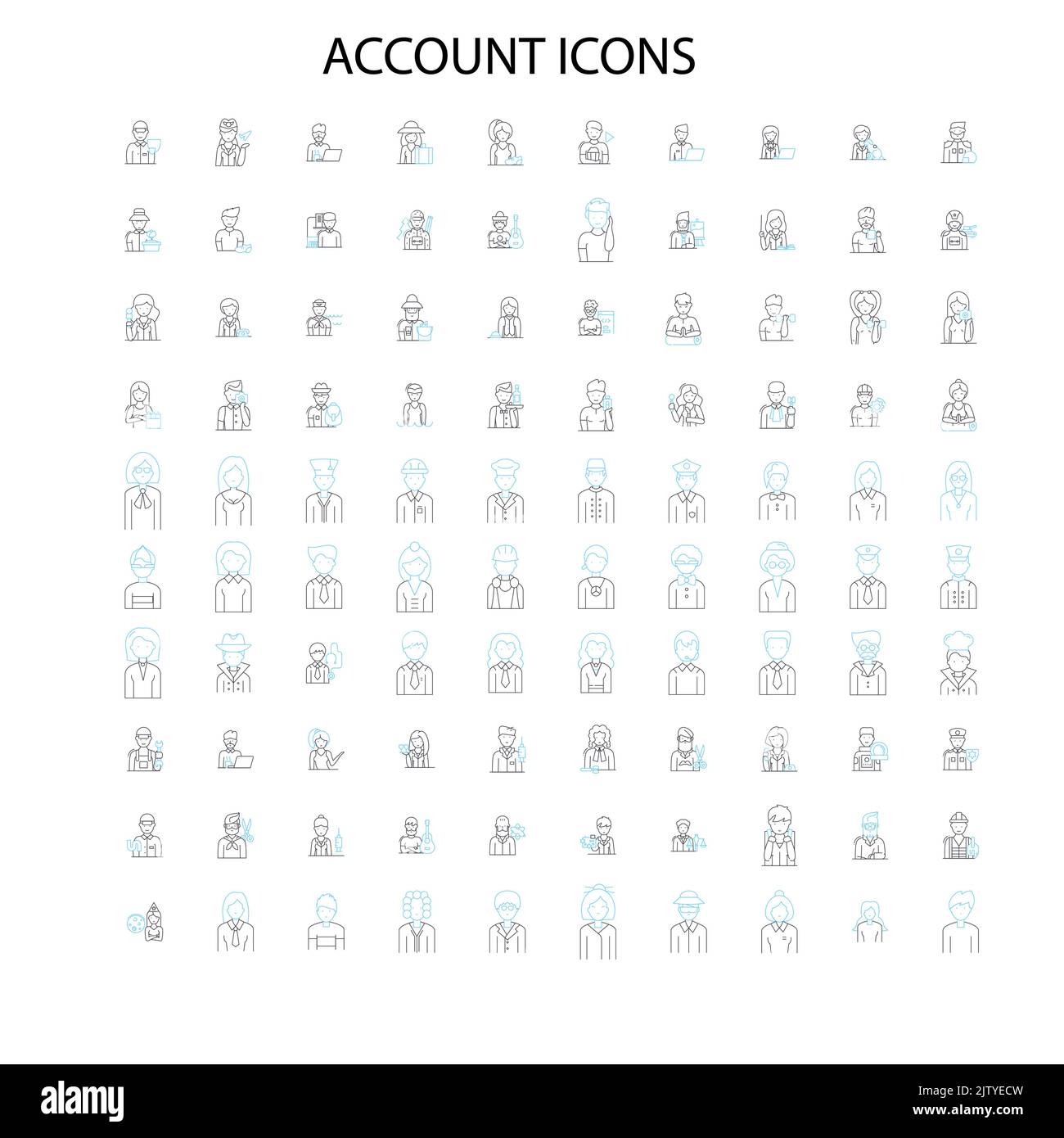 icone account icone, segni, simboli di contorno, concetto di illustrazione lineare collezione di linee Illustrazione Vettoriale
