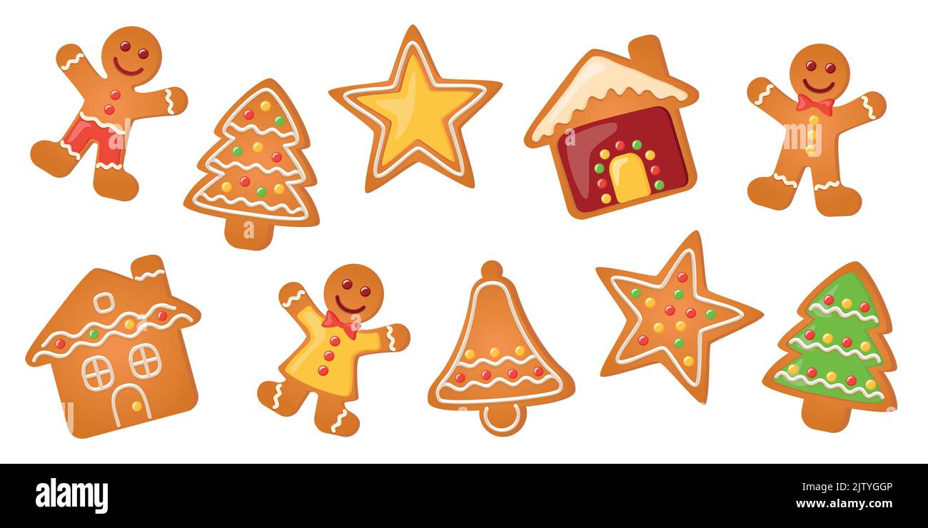 biglietto di auguri natalizio con biscotti pan di zenzero set dolce decorazione Illustrazione Vettoriale