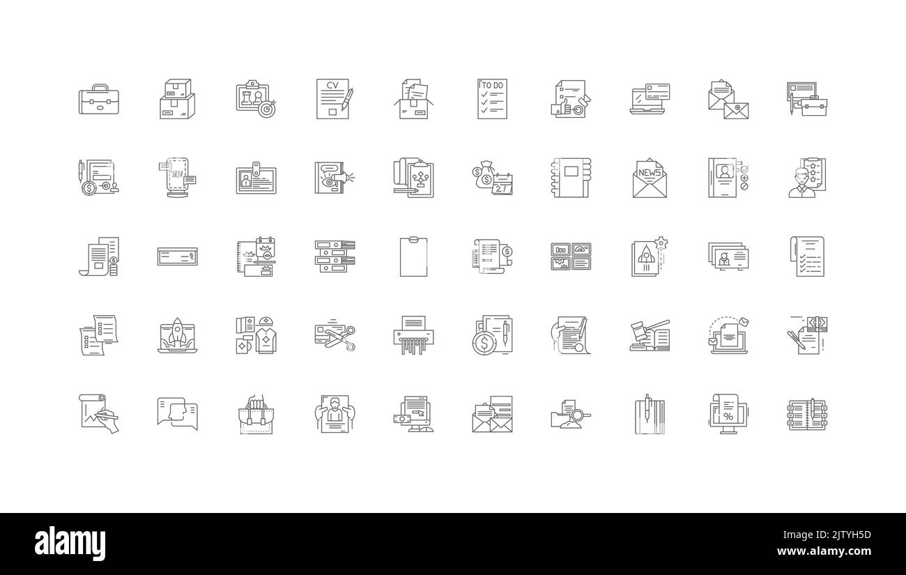 Idee per documenti, icone lineari, set di segni lineari, collezione vettoriale Illustrazione Vettoriale