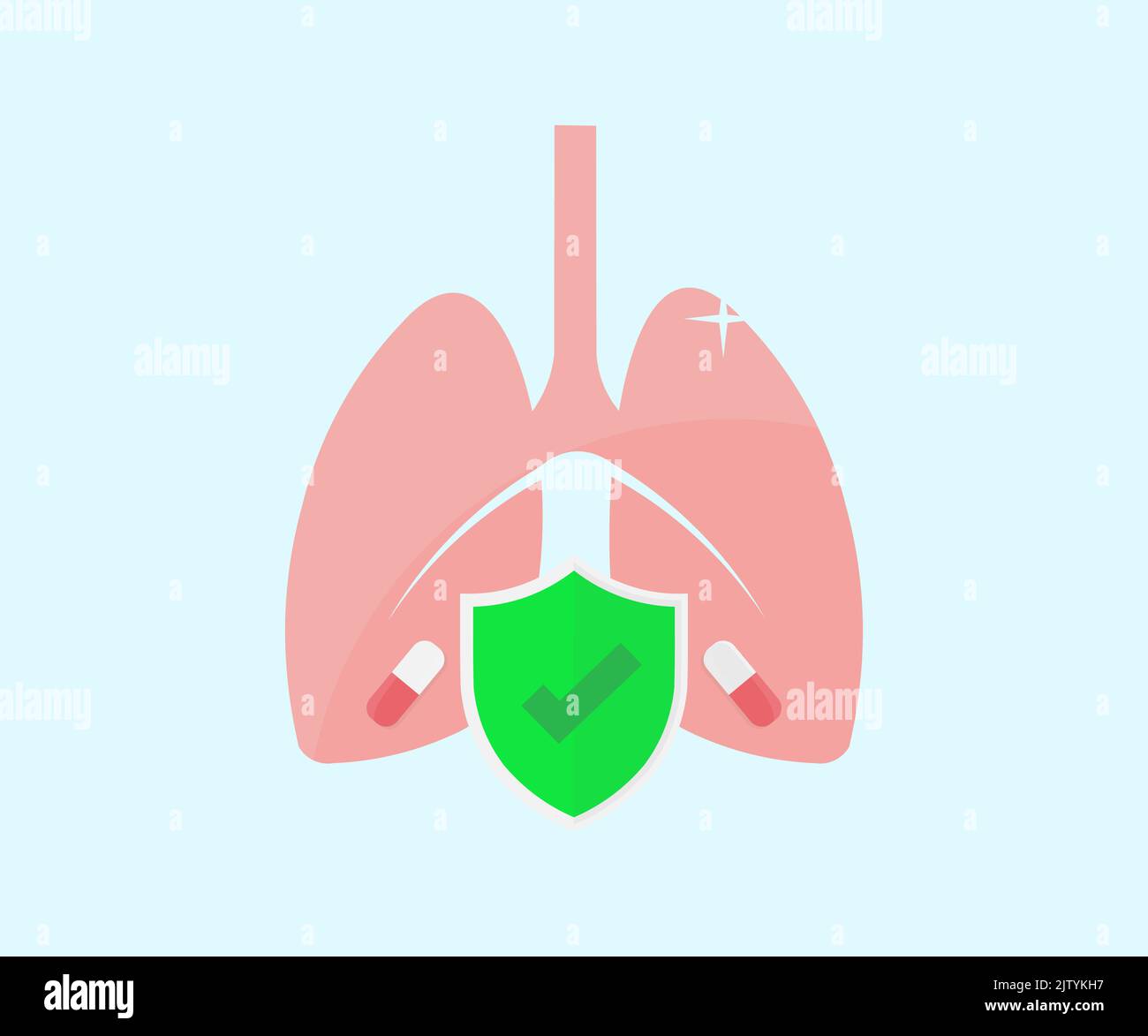 Il concetto di pulmonologia e un sistema respiratorio sano logo design. Capsule pills. Polmoni sani, sistema respiratorio, prevenzione delle malattie. Illustrazione Vettoriale