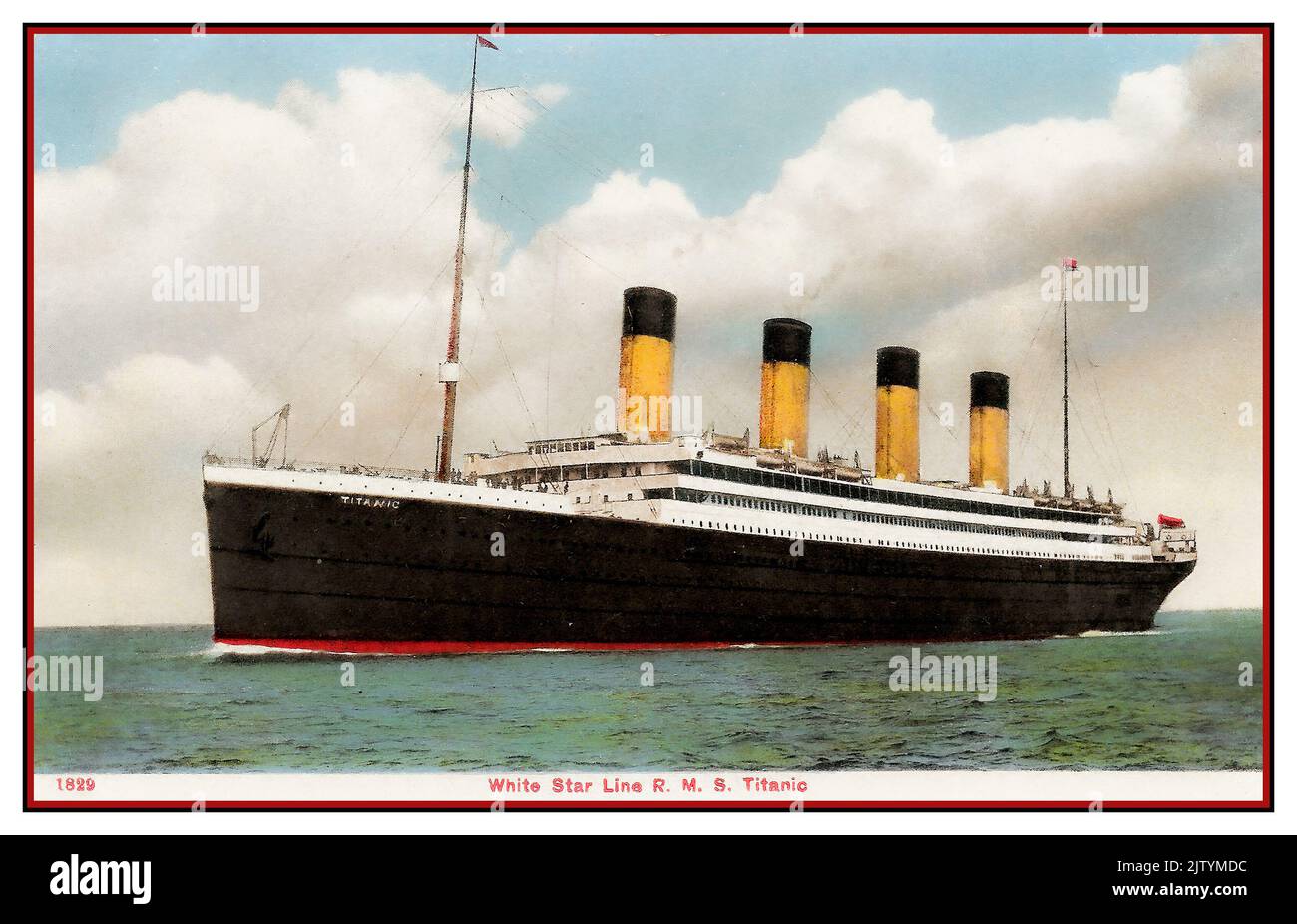 TITANIC Ocean Liner promotioal cartolina di RMS Titanic in mare sotto la bandiera della stella bianca 1911 RMS Titanic era una linea britannica di passeggeri, operata dalla linea della stella bianca, Che affondò nell'Oceano Atlantico settentrionale il 15 aprile 1912 dopo aver colto un iceberg durante il suo primo viaggio da Southampton, Regno Unito, a New York City, Stati Uniti. Foto Stock