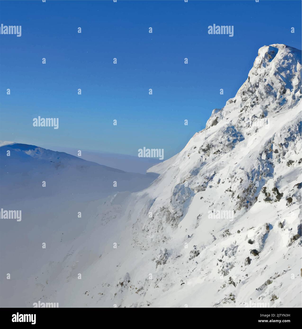 Un paesaggio di montagna innevata Illustrazione Vettoriale