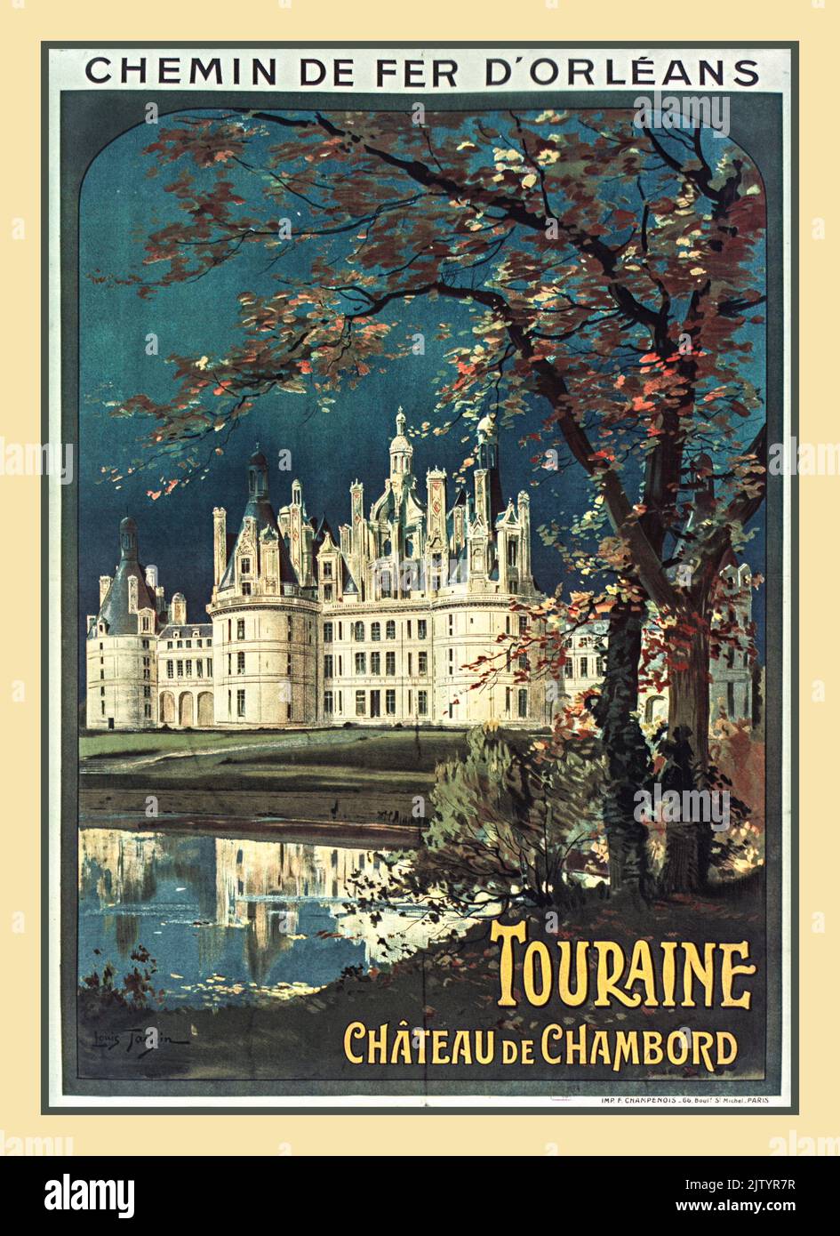 Vintage Chateau de Chambord Ferrovia francese Poster Chemin de fer d'Orléans Touraine - Tauzin Louis (1910) Francia Foto Stock