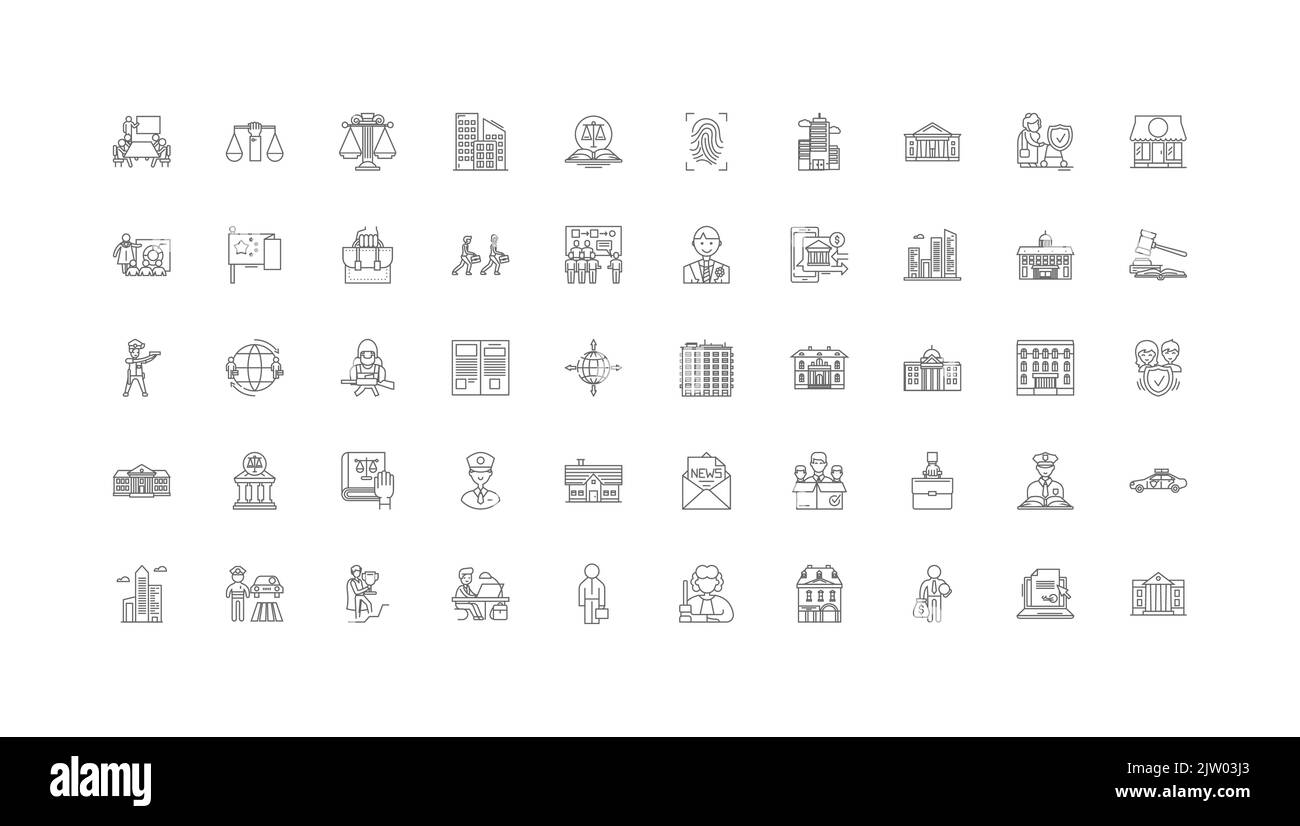 Illustrazione del concetto governativo, icone lineari, set di segni lineari, collezione di vettori Illustrazione Vettoriale