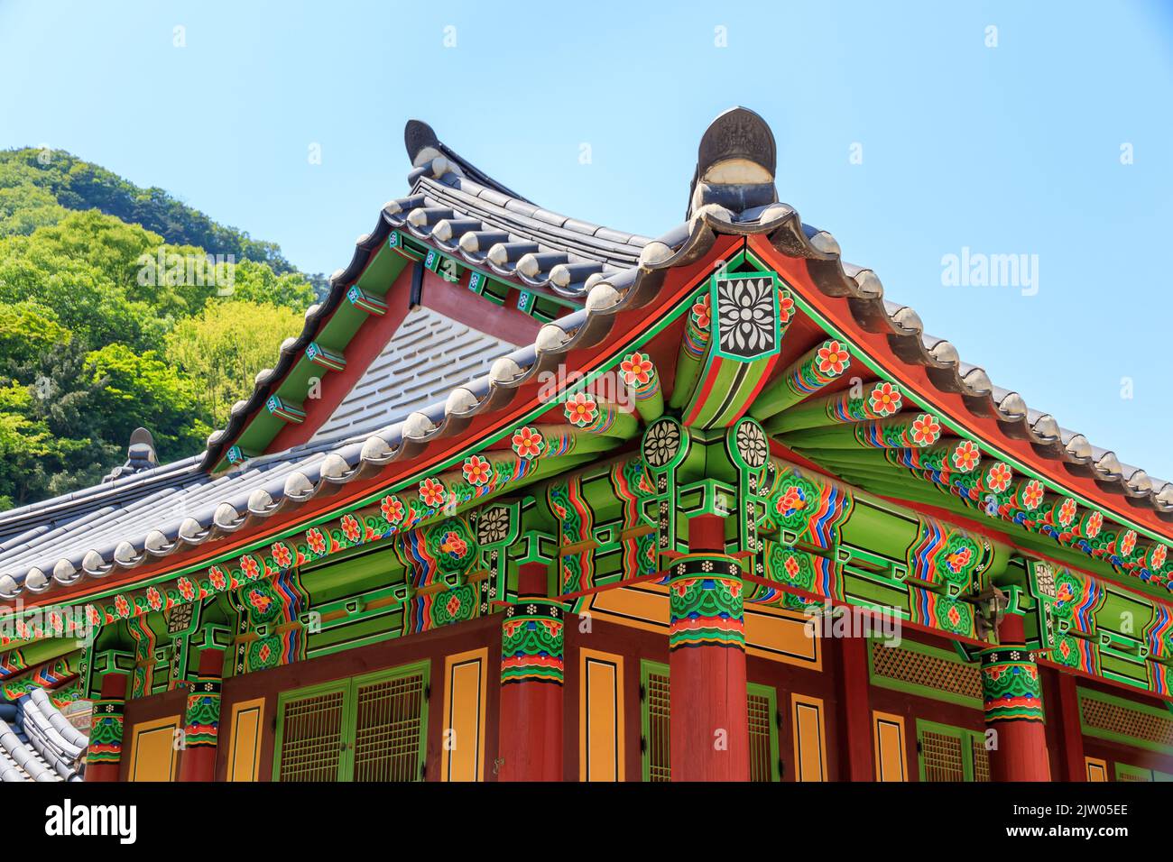 Tradizionale guenes coreano. I grondi dei templi tradizionali. Splendidi pani tradizionali coreani. Foto Stock