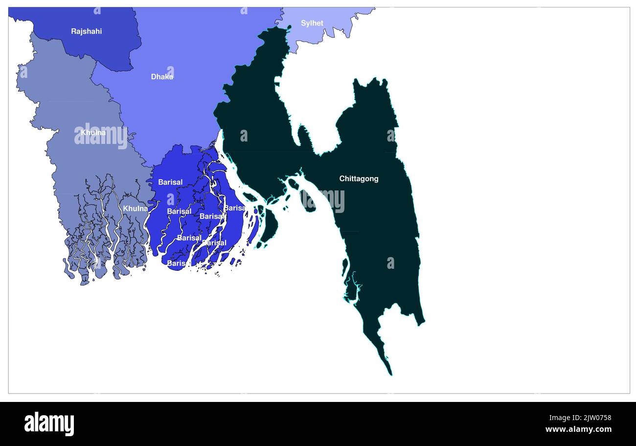 illustrazione della mappa vettoriale della parte meridionale del bangladesh Foto Stock