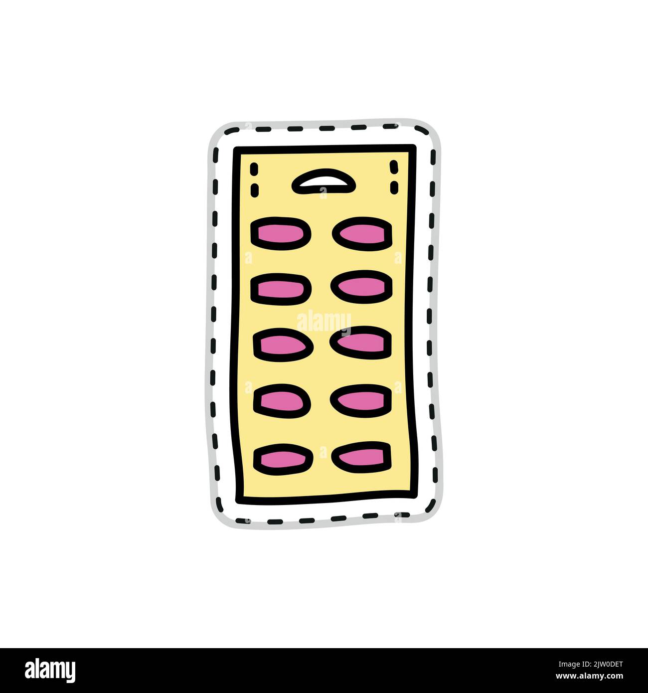 Carino doodle adesivo con finte unghie in confezione isolato su sfondo bianco. Illustrazione Vettoriale