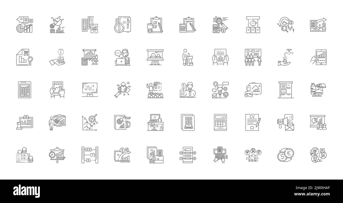Illustrazione del concetto di controllo, icone lineari, set di segni lineari, raccolta di vettori Illustrazione Vettoriale
