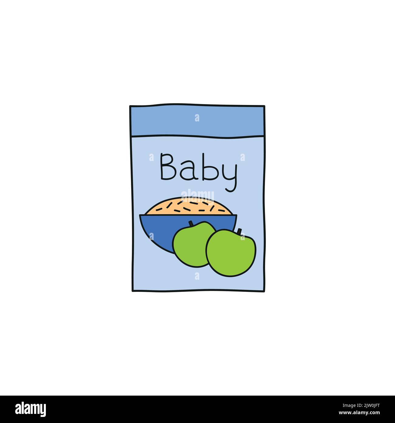 Doodle icona porridge di frutta colorata bambino isolato su sfondo bianco. Illustrazione Vettoriale
