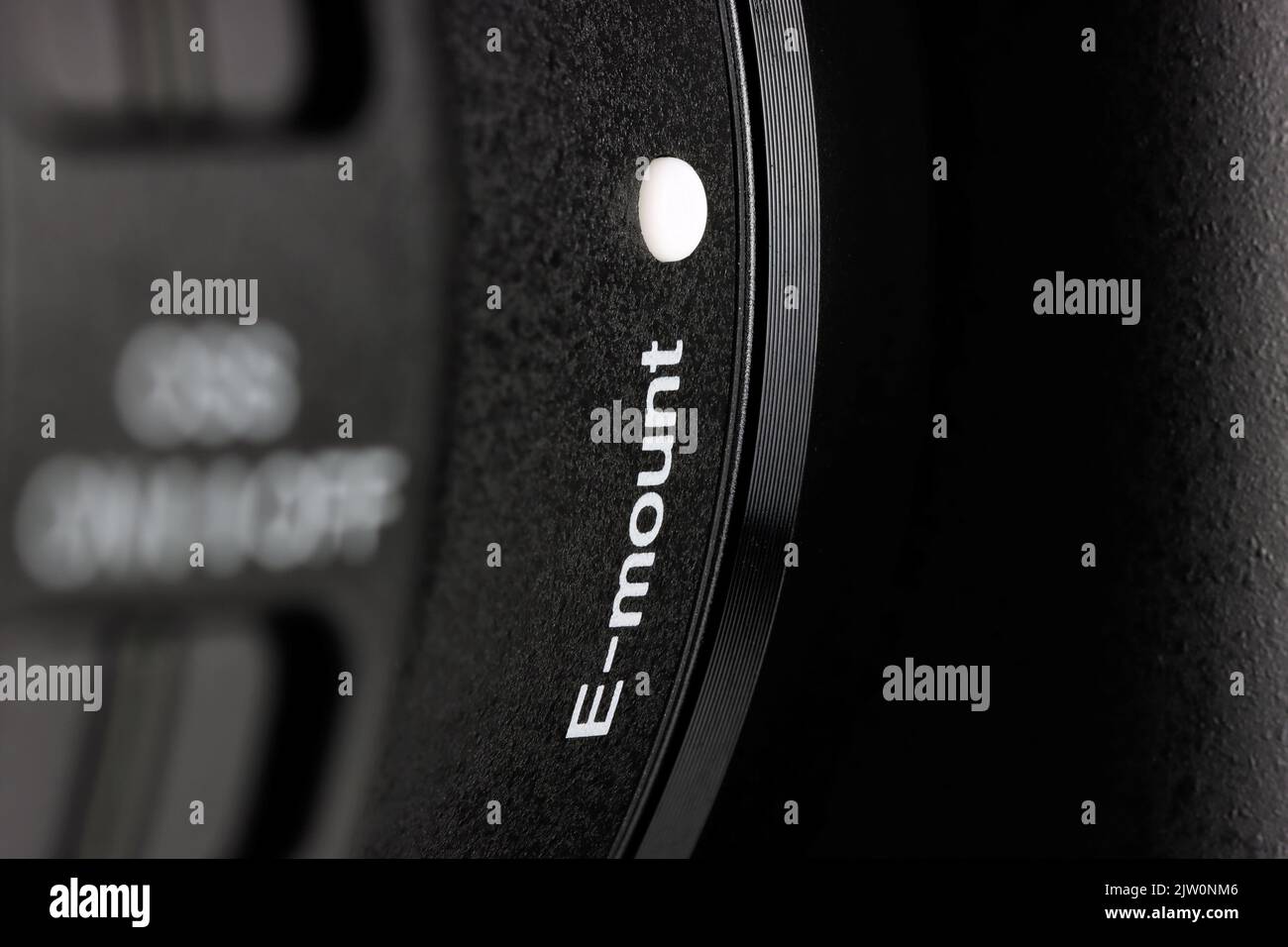 Branding con innesto e sull'obiettivo SEL70350G di Sony Foto Stock